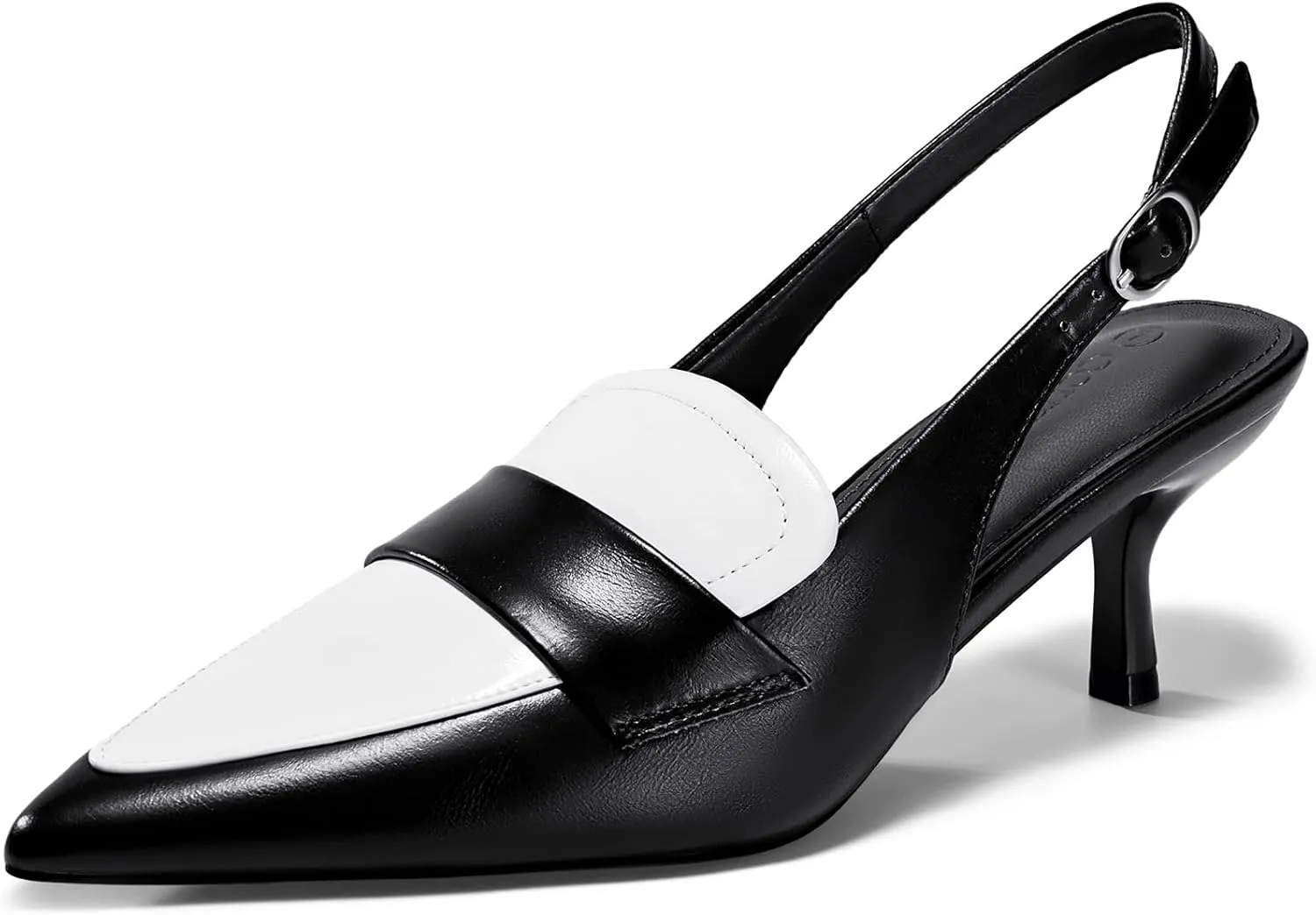 Coutgo Womens Pumps Slingback Kitten Heels Closed Pointed Toe Loafers Splicing Vintage Office Dress Shoes