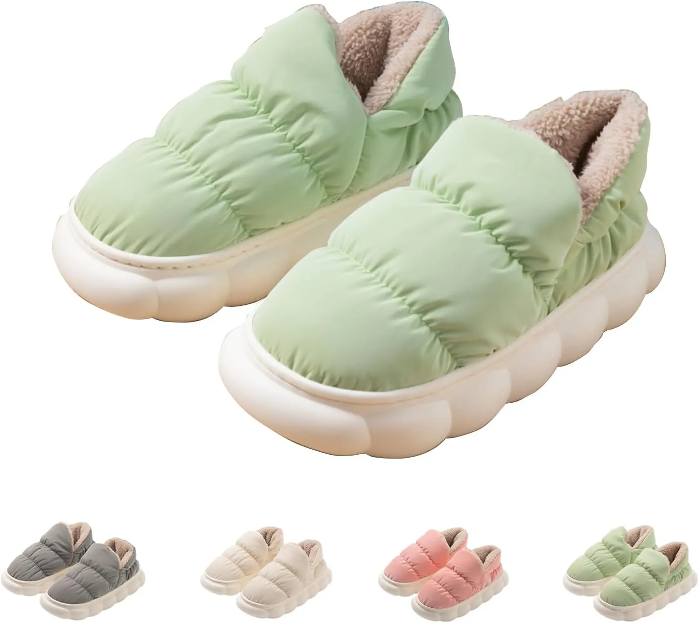 CT-Tebrun Fluffy Down Slippers - Unisex Winter Non-Slip Pillow Slippers for Men & Women - Waterproof Plush Flip Flop Bag Heel Casual Cotton Shoes Loafers