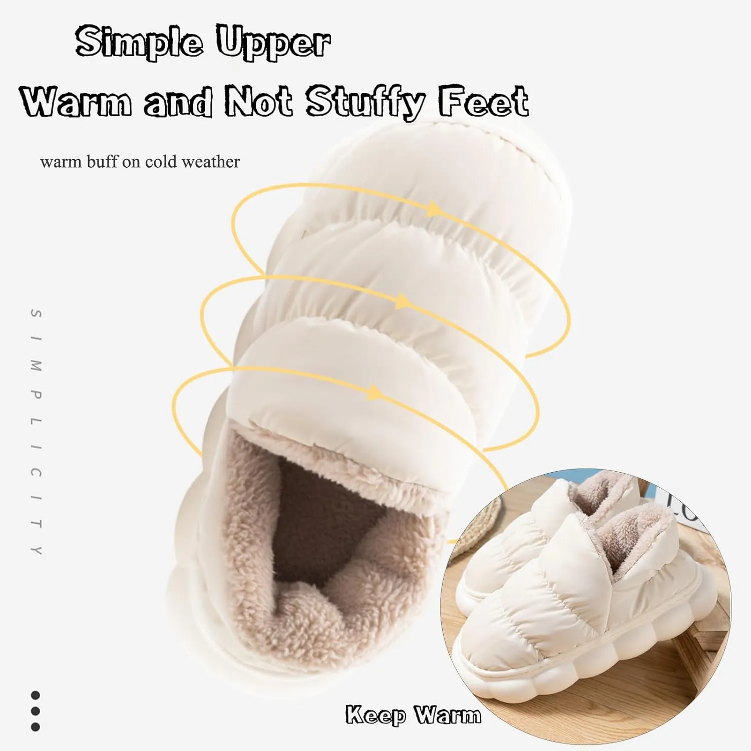 CT-Tebrun Fluffy Down Slippers - Unisex Winter Non-Slip Pillow Slippers for Men & Women - Waterproof Plush Flip Flop Bag Heel Casual Cotton Shoes Loafers