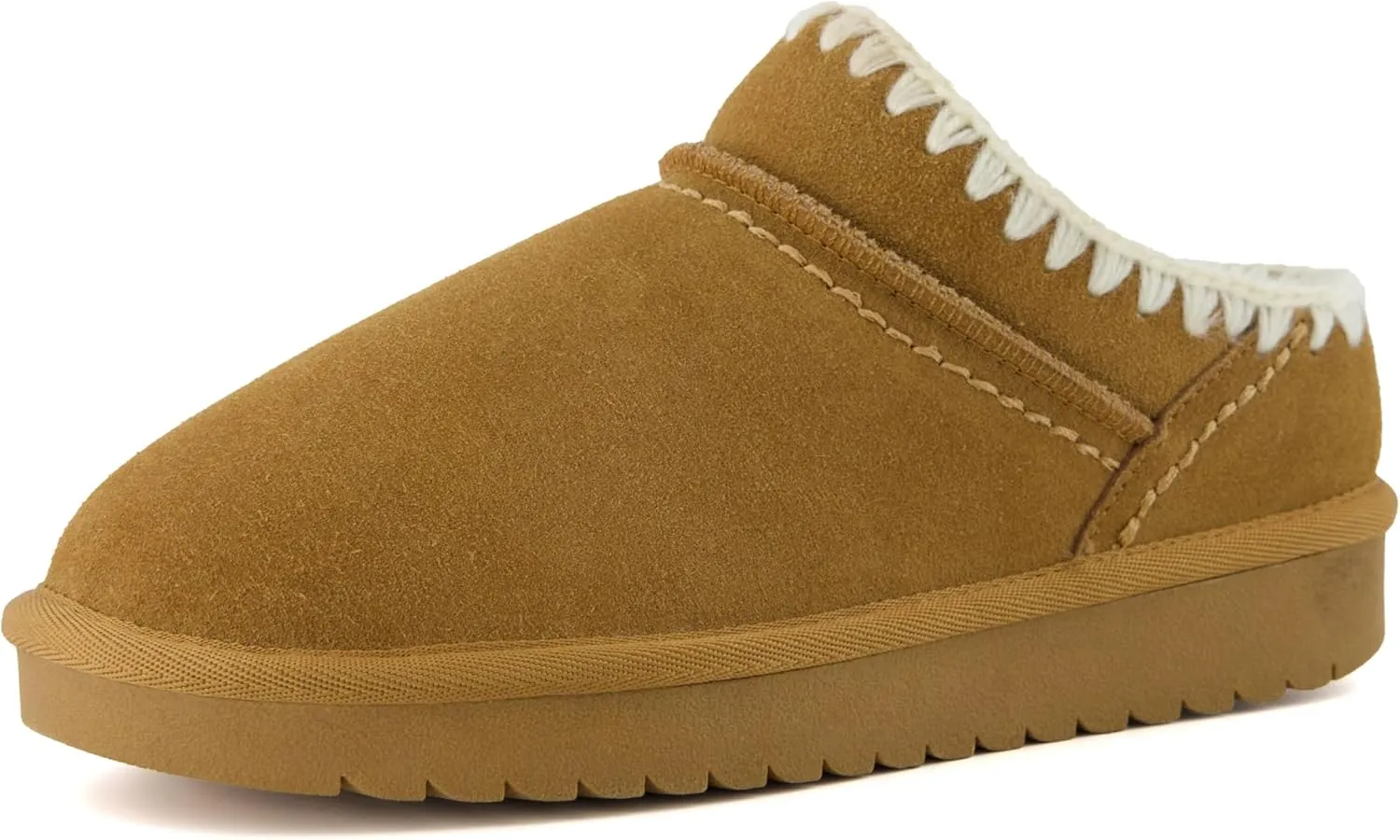CUSHIONAIRE Homemade Women’s Suede Mule Slippers with Memory Foam & Warm Faux Fur Lining – Wide Widths, Indoor/Outdoor Use