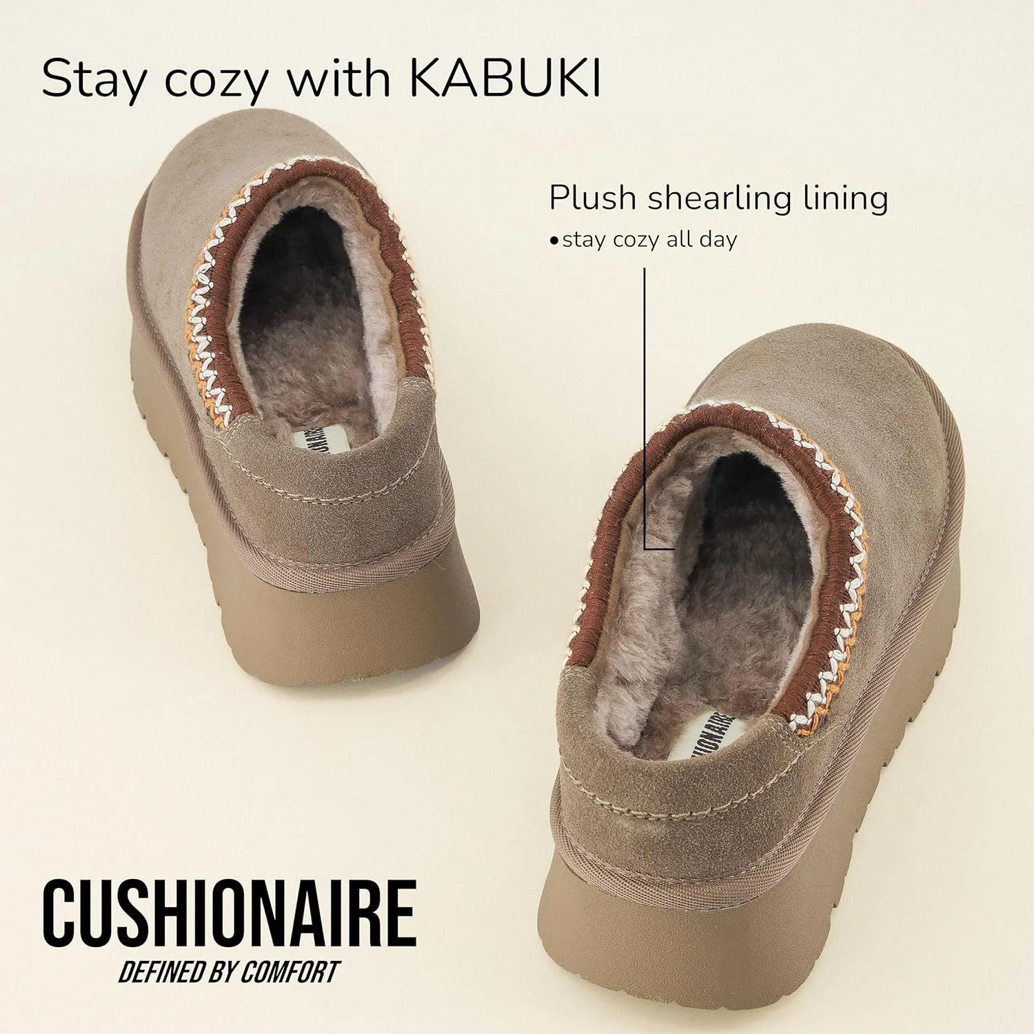 CUSHIONAIRE Kabuki Platform Boots Genuine Suede Fuzzy Mule Slippers for Women with Memory Foam | Indoor/Outdoor Womens Slippers | Wide Widths Available