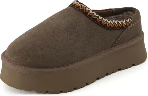 CUSHIONAIRE Kabuki Platform Boots Genuine Suede Fuzzy Mule Slippers for Women with Memory Foam | Indoor/Outdoor Womens Slippers | Wide Widths Available