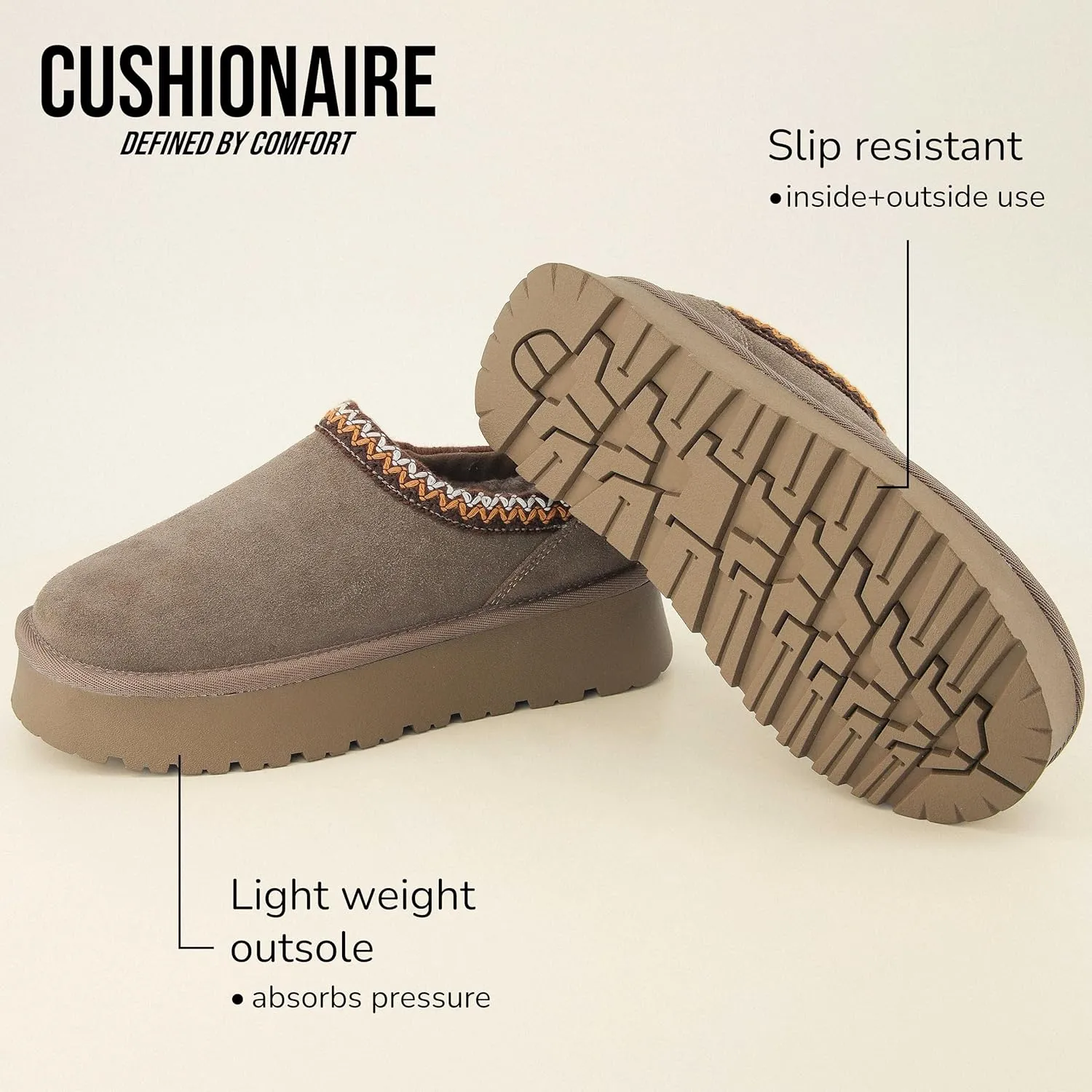 CUSHIONAIRE Kabuki Platform Boots Genuine Suede Fuzzy Mule Slippers for Women with Memory Foam | Indoor/Outdoor Womens Slippers | Wide Widths Available