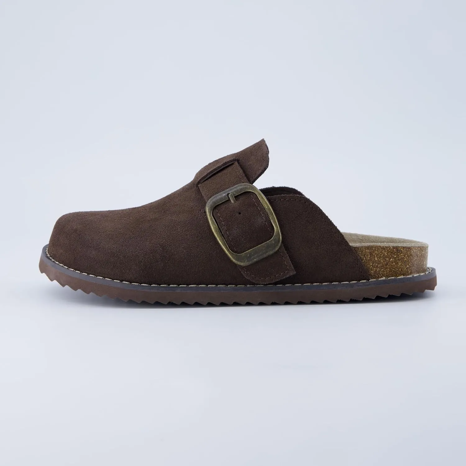 CUSHIONAIRE Women's Blain Genuine Suede Slip-On Clogs with   Memory Foam & Chic Buckle Mule - Comfortable, Non-Slip, Wide Widths Available