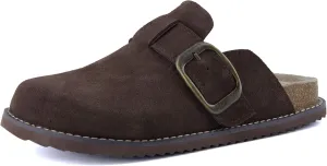CUSHIONAIRE Women's Blain Genuine Suede Slip-On Clogs with   Memory Foam & Chic Buckle Mule - Comfortable, Non-Slip, Wide Widths Available