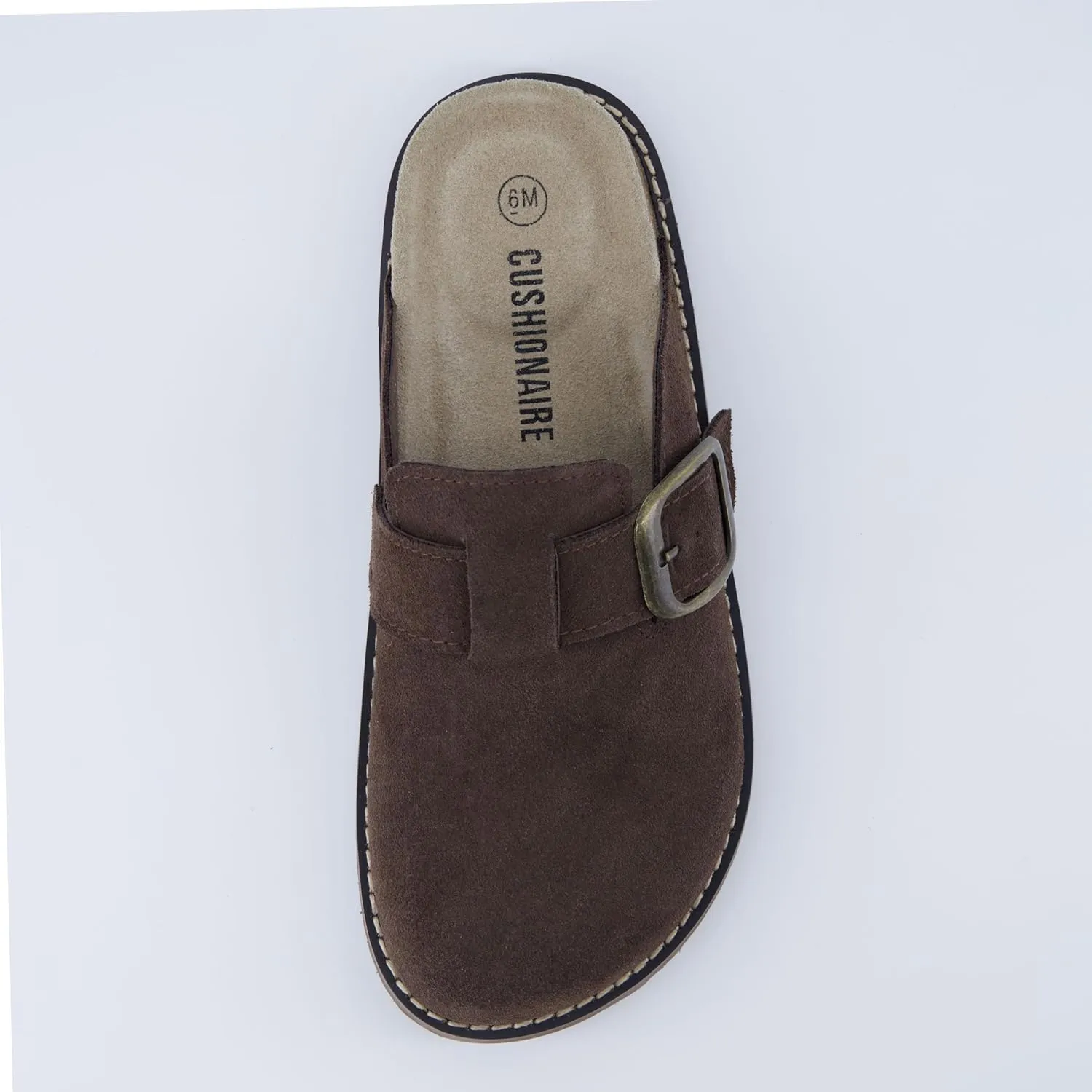 CUSHIONAIRE Women's Blain Genuine Suede Slip-On Clogs with   Memory Foam & Chic Buckle Mule - Comfortable, Non-Slip, Wide Widths Available