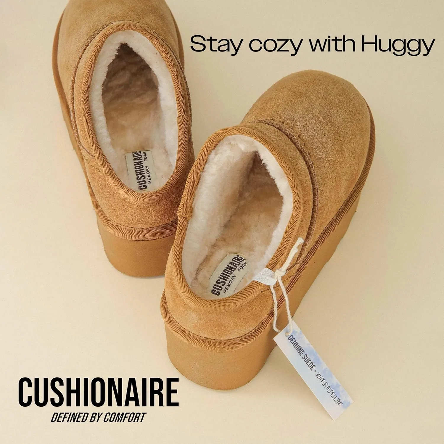 CUSHIONAIRE Women's Huggy Genuine Suede Cozy Mule Platform  Memory Foam, Wide Widths Available