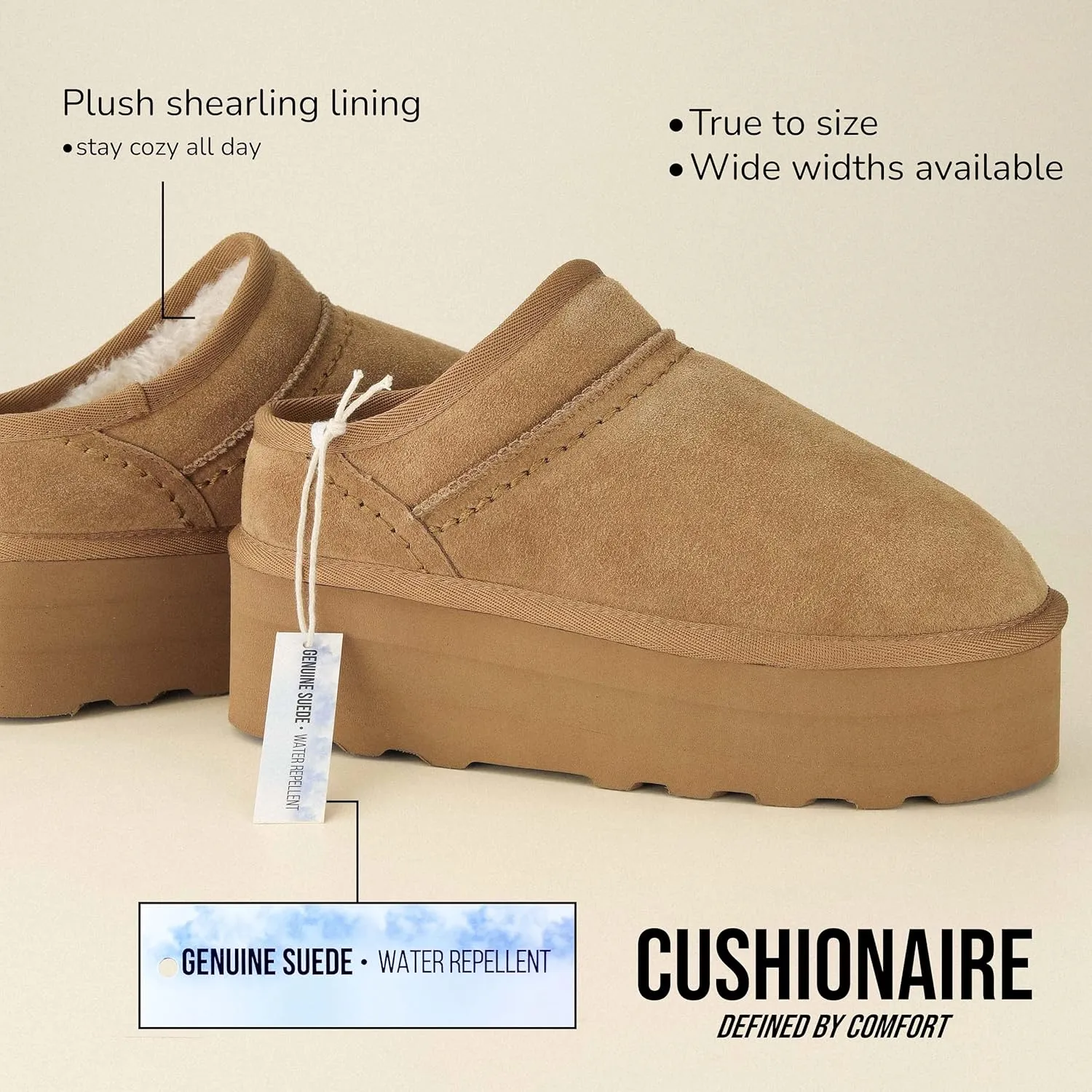 CUSHIONAIRE Women's Huggy Genuine Suede Cozy Mule Platform  Memory Foam, Wide Widths Available