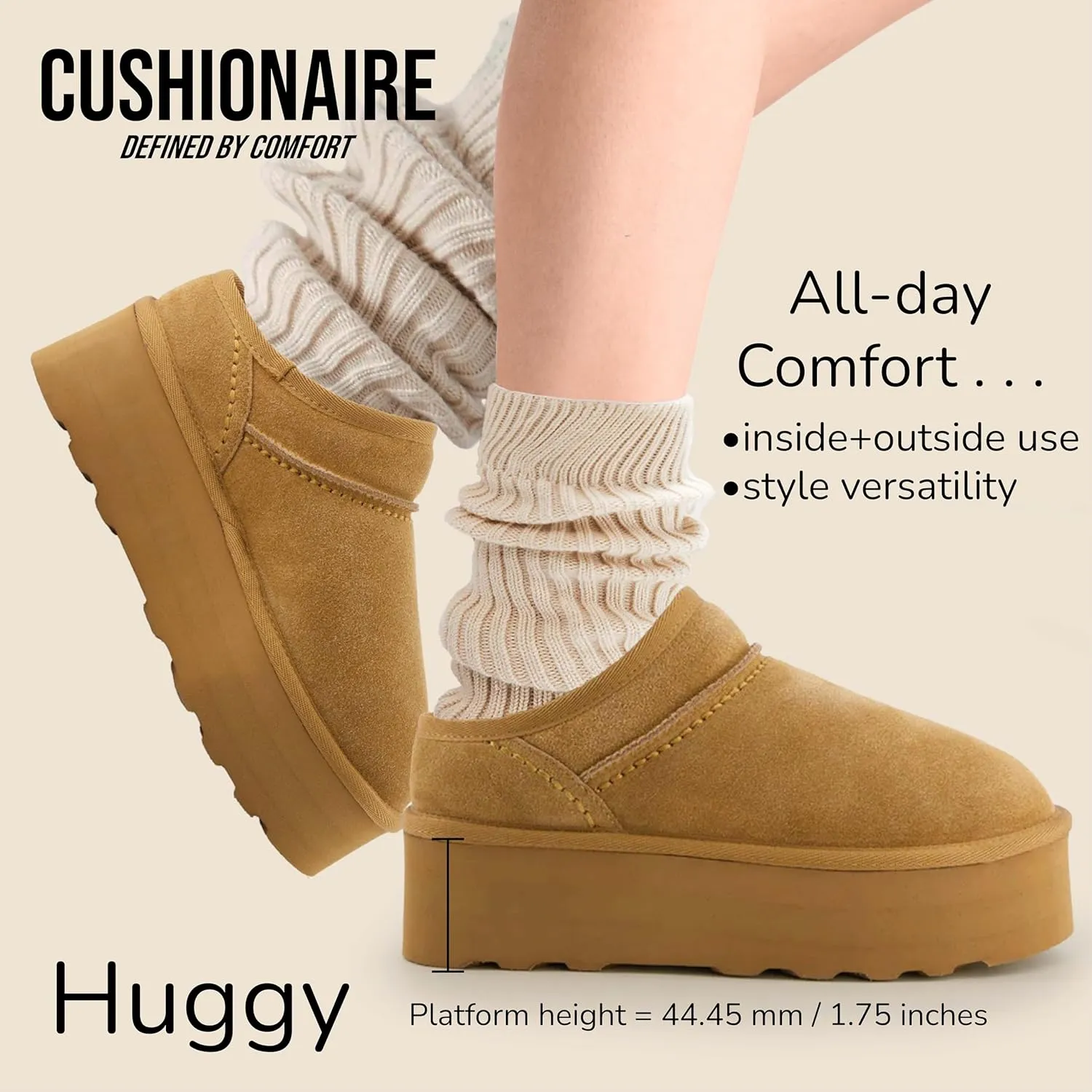 CUSHIONAIRE Women's Huggy Genuine Suede Cozy Mule Platform  Memory Foam, Wide Widths Available