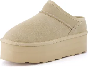 CUSHIONAIRE Women's Huggy Genuine Suede Cozy Mule Platform  Memory Foam, Wide Widths Available