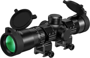 CVLIFE 1.5-5x32 Crossbow Scope, 20-100 Yards Etched Glass Ballistic Reticle, Red Green Illuminated Crossbow Scope for Hunting with 20mm Scope Rings