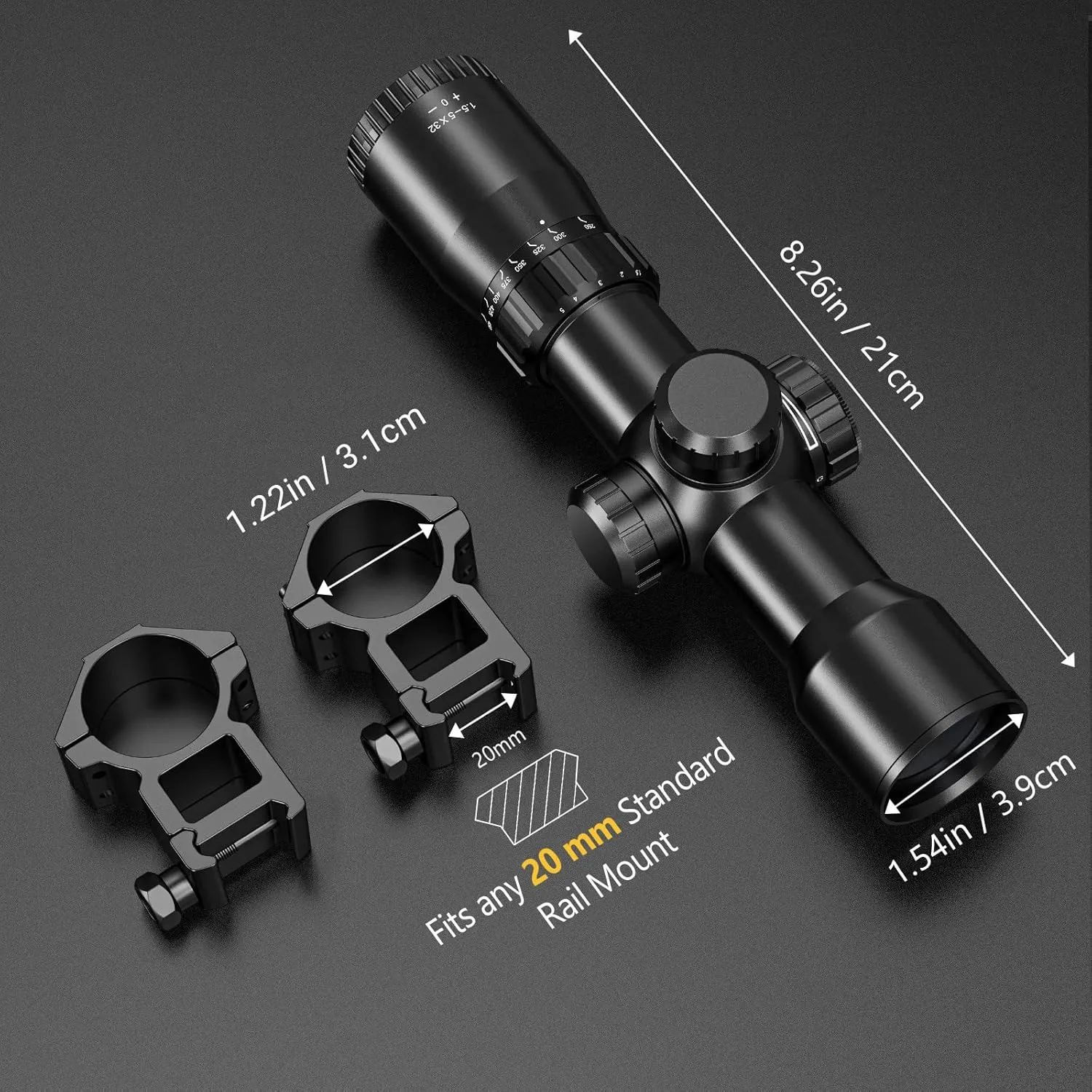 CVLIFE 1.5-5x32 Crossbow Scope, 20-100 Yards Etched Glass Ballistic Reticle, Red Green Illuminated Crossbow Scope for Hunting with 20mm Scope Rings