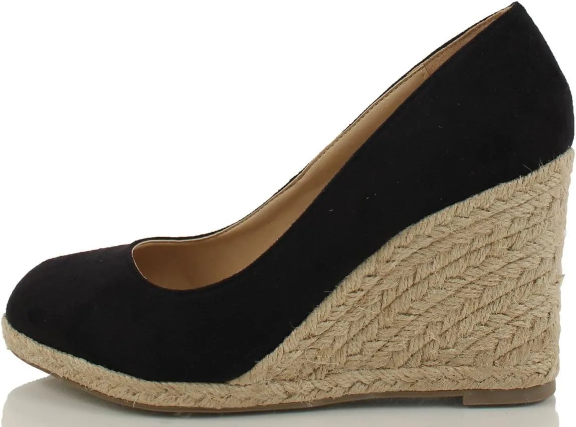 Delicious Womens Parma Round Toe Espadrille Wedge Slip On Sandals