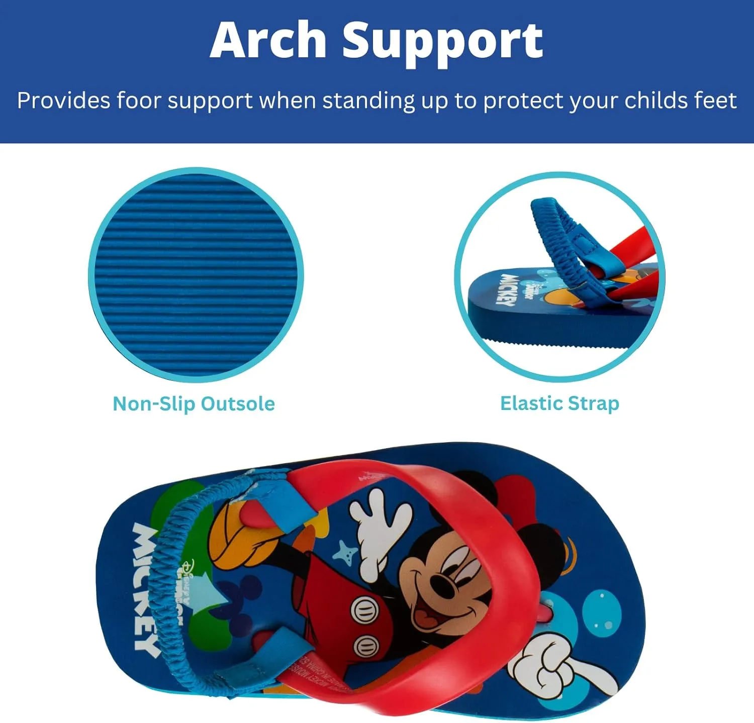 Disney Girls Boys Character Flip Flops Sandals Kids Water Shoes - Minnie Mickey Stitch Moana Toy Story Frozen Cars Encanto Princess Thong Beach Slides Slip On Quick Dry (Toddler-Little Kid)