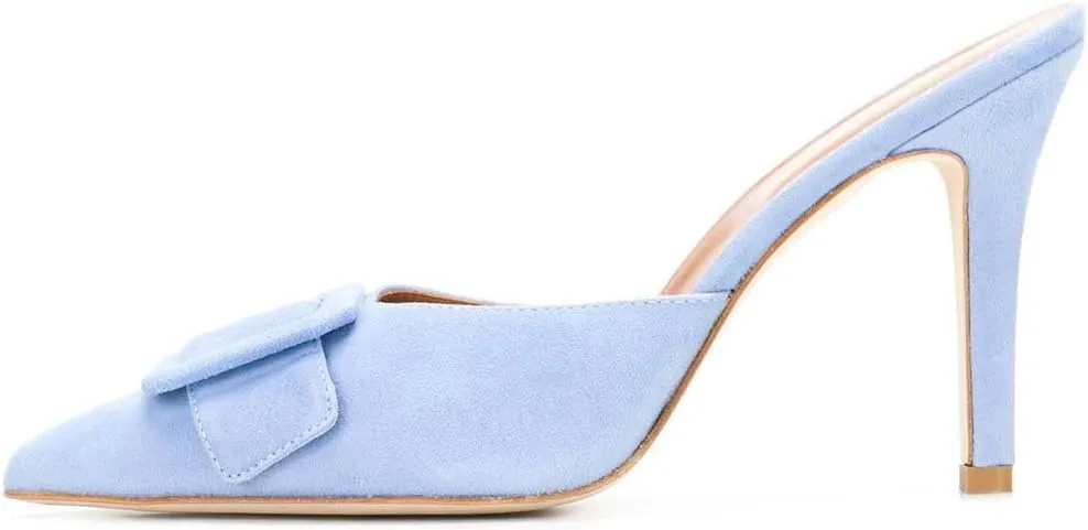 Divanne Heeled Mules for Women, Pointed Toe Slingback Pumps Buckle Kitten Heels Mules Slides Backless Dress Sandals