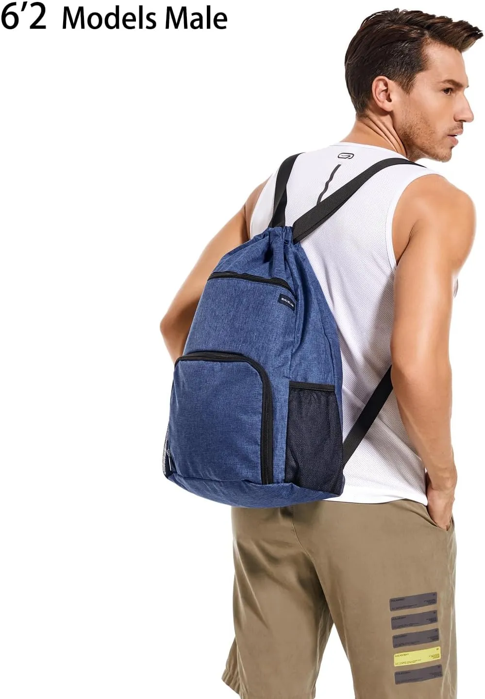 Drawstring Backpack with Wet Pocket & Shoe Compartment, Water-Resistant Sports Gym Swim String Bag for Women Men(Navy Blue)