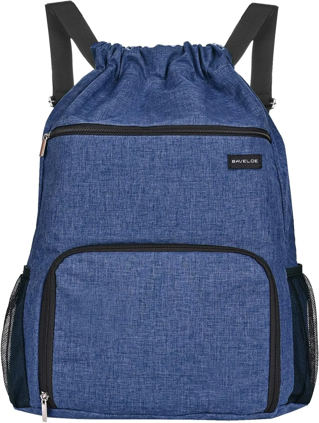 Drawstring Backpack with Wet Pocket & Shoe Compartment, Water-Resistant Sports Gym Swim String Bag for Women Men(Navy Blue)