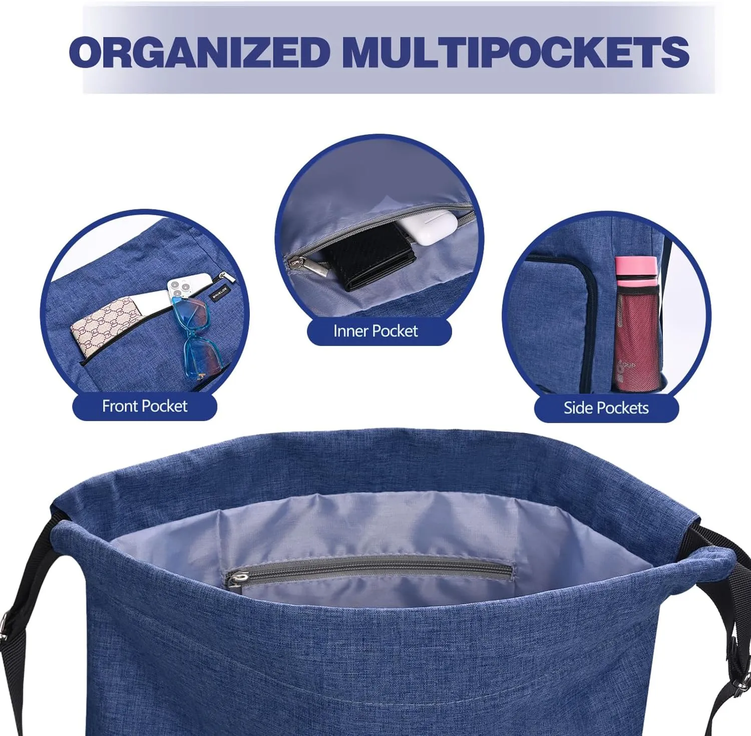 Drawstring Backpack with Wet Pocket & Shoe Compartment, Water-Resistant Sports Gym Swim String Bag for Women Men(Navy Blue)