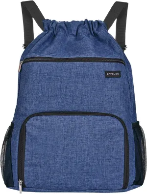 Drawstring Backpack with Wet Pocket & Shoe Compartment, Water-Resistant Sports Gym Swim String Bag for Women Men(Navy Blue)