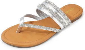 DREAM PAIRS Women's Sparkly Flip Flops Round Toe Multi Strap lightweight Summer Beach Flat Casual Thong Sandals