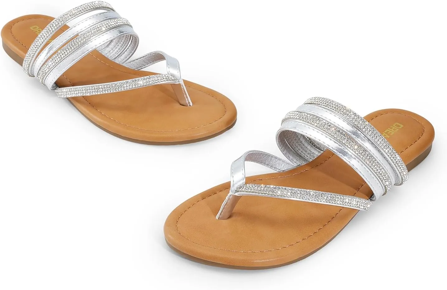 DREAM PAIRS Women's Sparkly Flip Flops Round Toe Multi Strap lightweight Summer Beach Flat Casual Thong Sandals