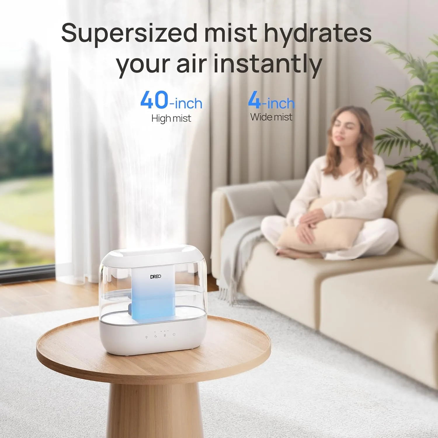 Dreo Humidifiers for Bedroom, Top Fill 4L Supersized Cool Mist Humidifier, 32H Runtime, 28 dB Quiet Ultrasonic Air Humidifier for Large Room, Plants, Baby Nursery, Indoor, Night Light, Easy to Clean