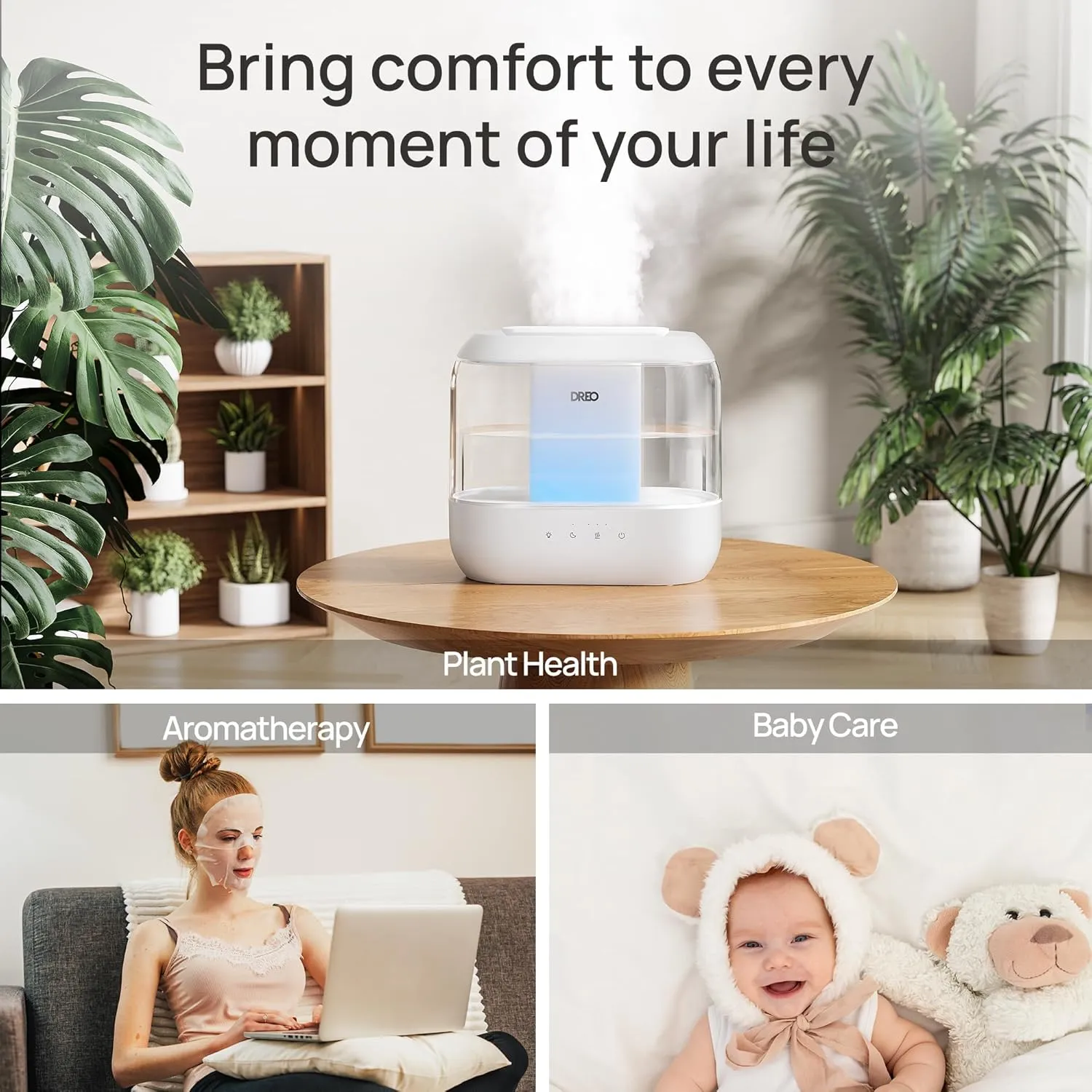 Dreo Humidifiers for Bedroom, Top Fill 4L Supersized Cool Mist Humidifier, 32H Runtime, 28 dB Quiet Ultrasonic Air Humidifier for Large Room, Plants, Baby Nursery, Indoor, Night Light, Easy to Clean