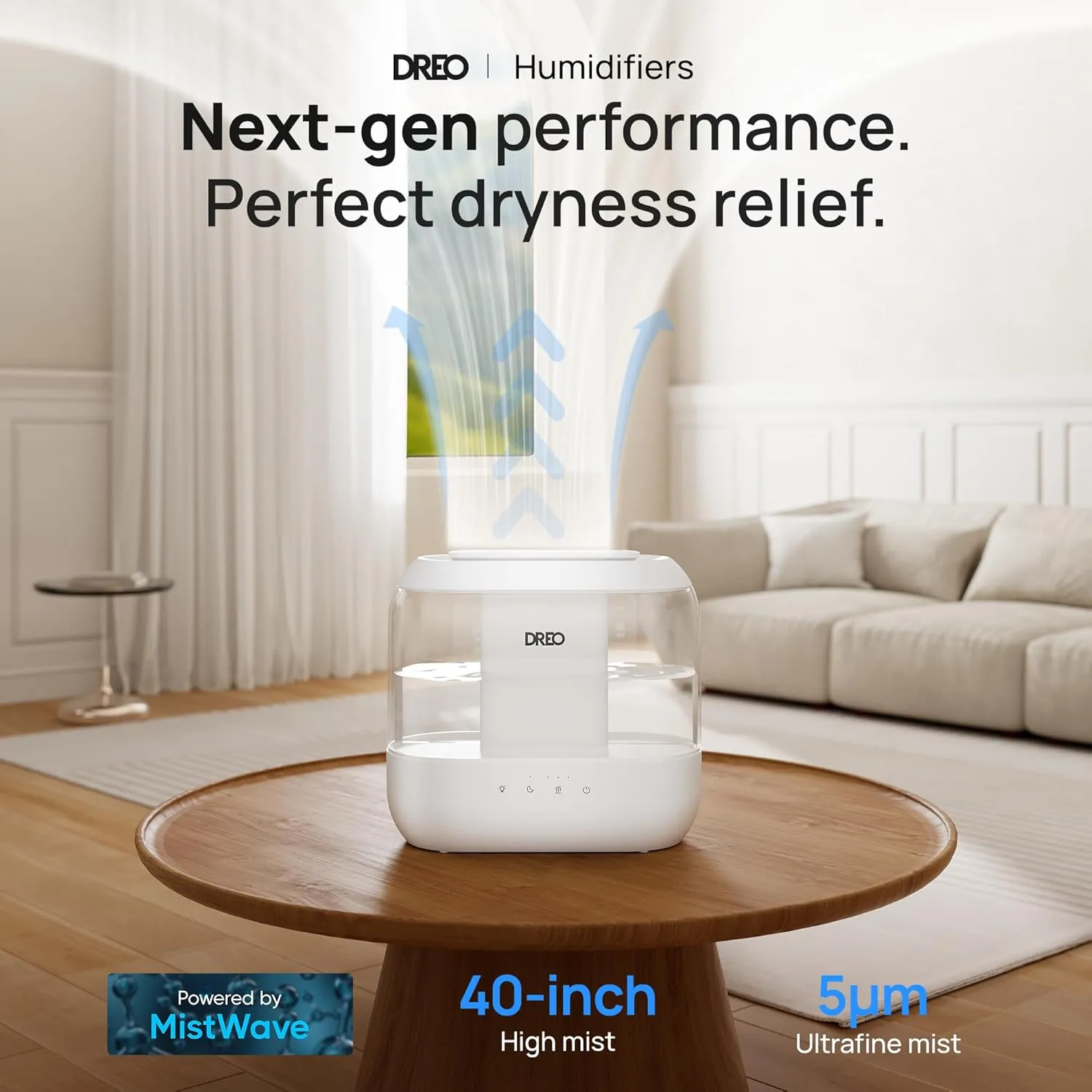 Dreo Humidifiers for Bedroom, Top Fill 4L Supersized Cool Mist Humidifier, 32H Runtime, 28 dB Quiet Ultrasonic Air Humidifier for Large Room, Plants, Baby Nursery, Indoor, Night Light, Easy to Clean