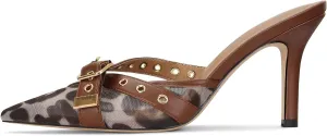 Dsevht Black Kitten Heels for Women Pointed Closed Toe Dressy Bow Heel Vintage Heeled Mules Sexy Pointy Studded Slip on Stiletto Pump Shoes