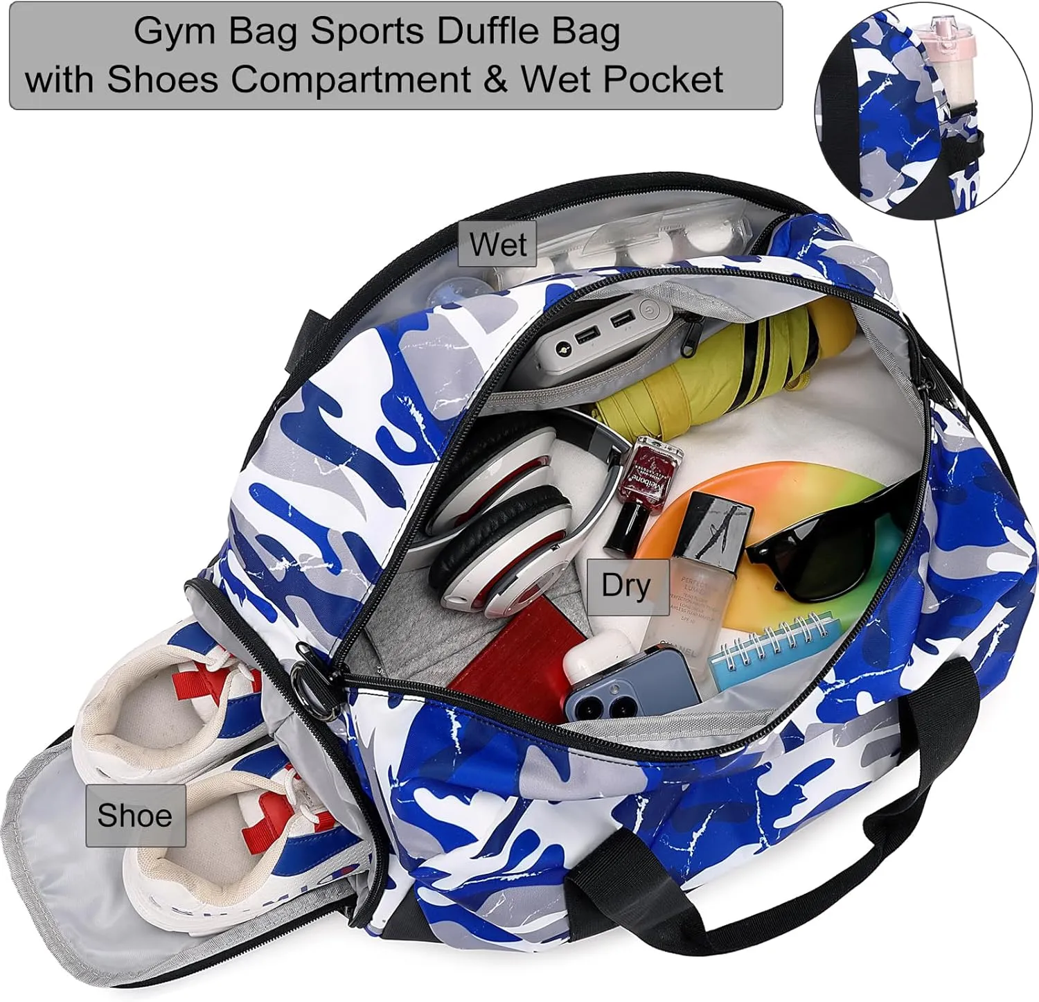 DSIUE Boys Duffle Bag Sports Gym Bag Overnight Weekender Travel Duffel Bag With Shoe Compartment (Camo Blue)