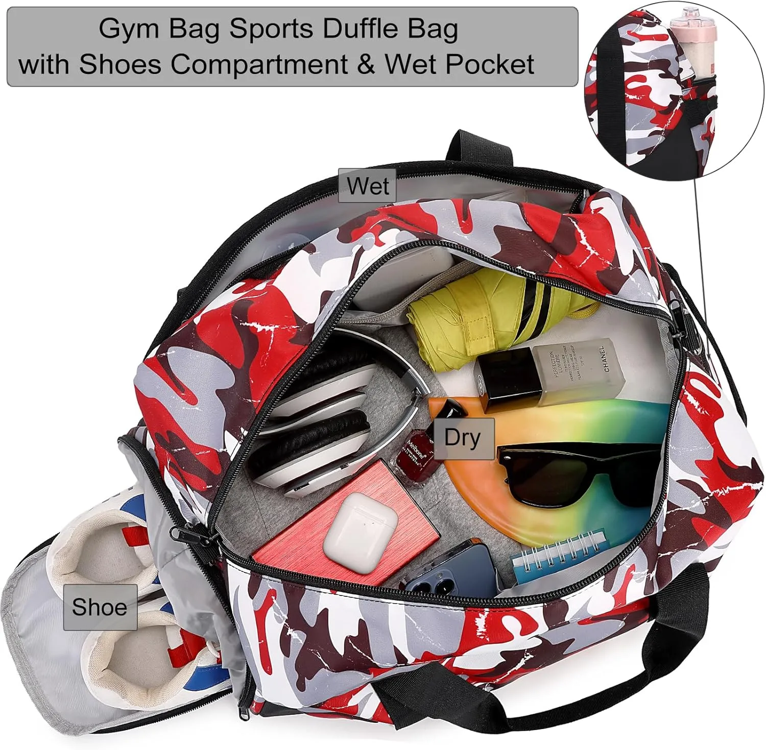 DSIUE Boys Duffle Bag Sports Gym Bag Overnight Weekender Travel Duffel Bag With Shoe Compartment (Camo Red)