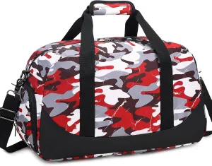 DSIUE Boys Duffle Bag Sports Gym Bag Overnight Weekender Travel Duffel Bag With Shoe Compartment (Camo Red)