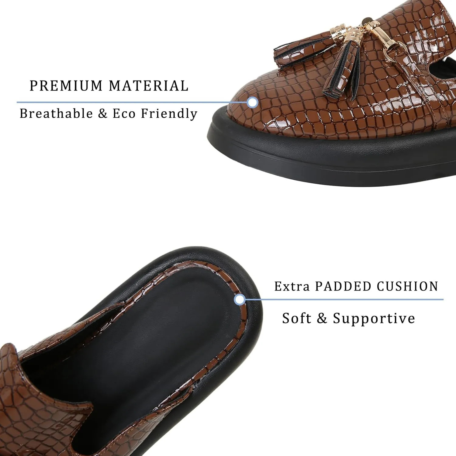 Dumalum Mules for Women Flats Closed Round Toe Slip on Sandals Comfortable Loafers Slides Shoes with Metal Chain Decor