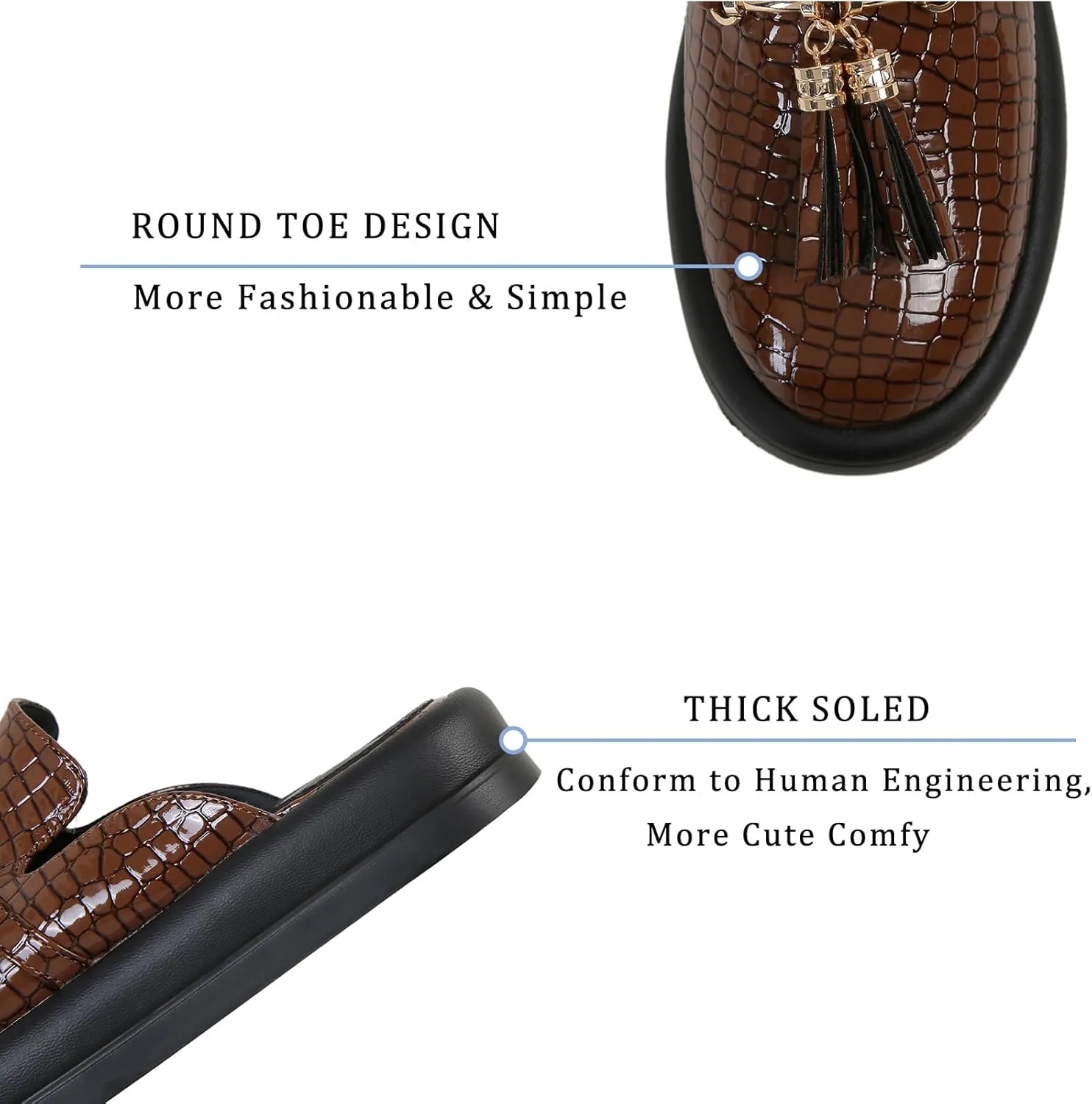 Dumalum Mules for Women Flats Closed Round Toe Slip on Sandals Comfortable Loafers Slides Shoes with Metal Chain Decor