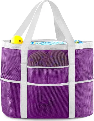 EASYFUN Beach Bag Large Mesh Beach Bag Lightweight Beach Tote with 9 Pockets Foldable Beach Accessories