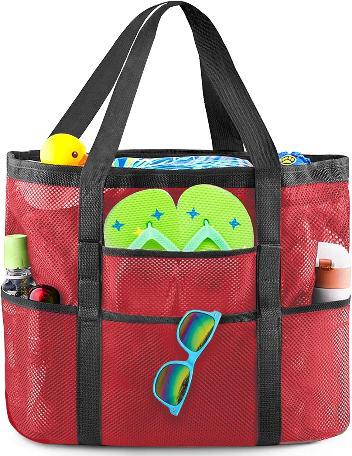 EASYFUN Beach Bag Large Mesh Beach Bag Lightweight Beach Tote with 9 Pockets Foldable Beach Accessories