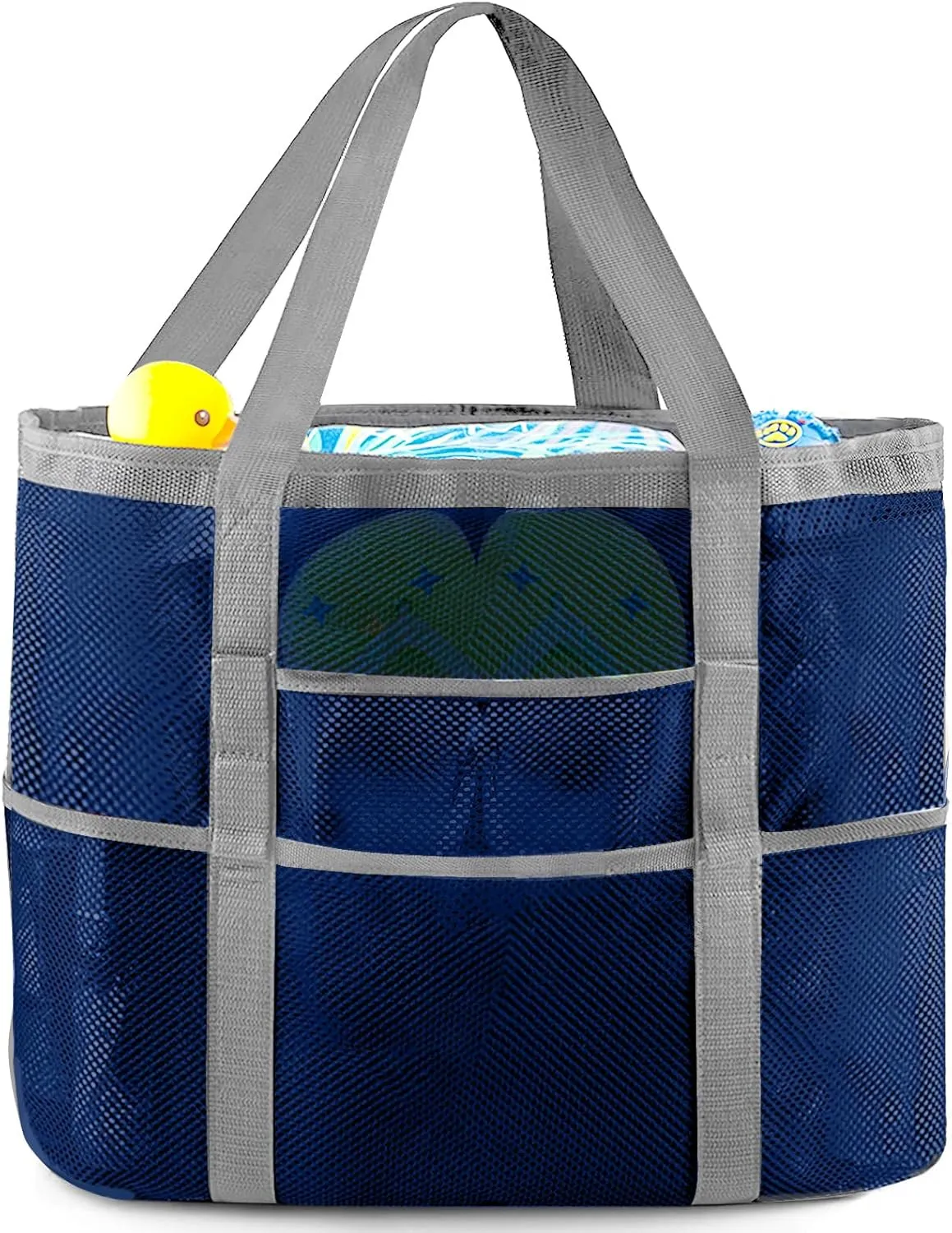 EASYFUN Beach Bag Large Mesh Beach Bag Lightweight Beach Tote with 9 Pockets Foldable Beach Accessories