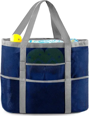 EASYFUN Beach Bag Large Mesh Beach Bag Lightweight Beach Tote with 9 Pockets Foldable Beach Accessories