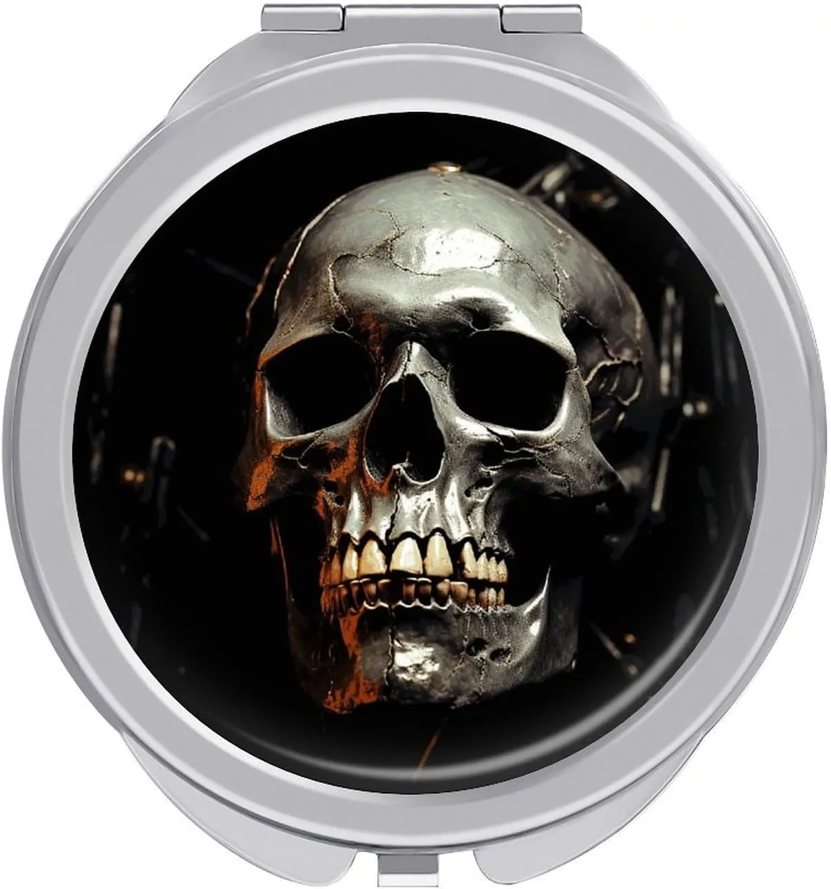 Eerie Scary Skull Portable Makeup Mirror, Sided Travel Hand Mirror Mini Folding Mirror for Precise Makeup Women Daily Use