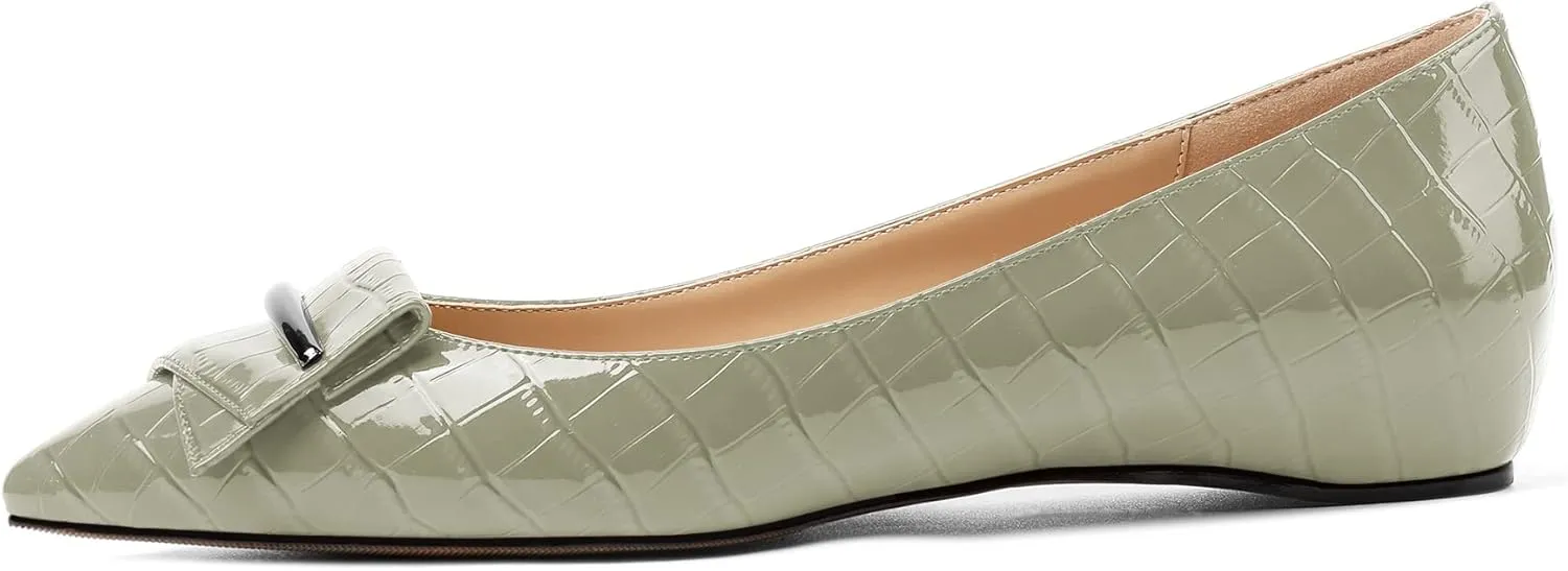 Eldof Loafer Flats for Women Pointed Toe Slip On Comfortable Ballet Flats Shoes with Bow for Office Casual Work Dress
