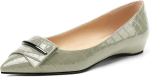 Eldof Loafer Flats for Women Pointed Toe Slip On Comfortable Ballet Flats Shoes with Bow for Office Casual Work Dress