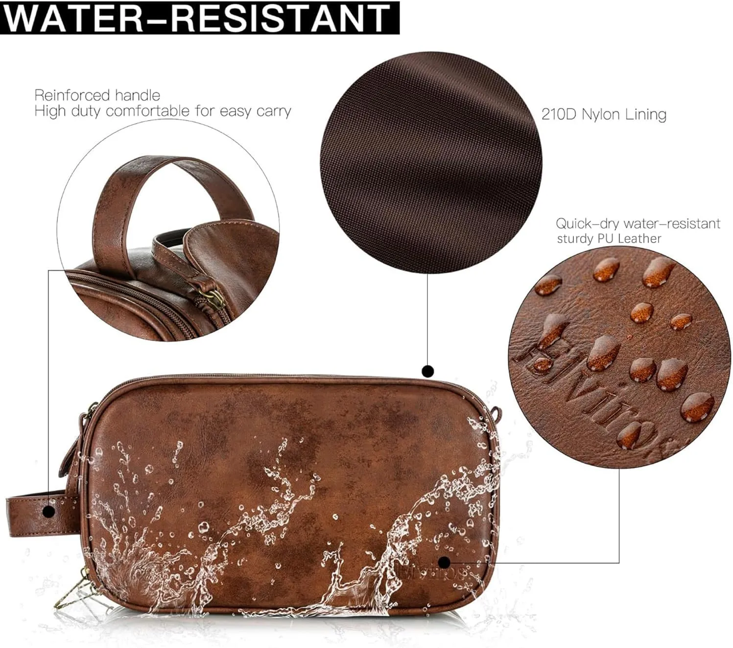 Elviros Toiletry Bag for Men, Large Travel Shaving Dopp Kit Water-resistant Bathroom Toiletries Organizer PU Leather Cosmetic Bags (Medium, Dark Brown)