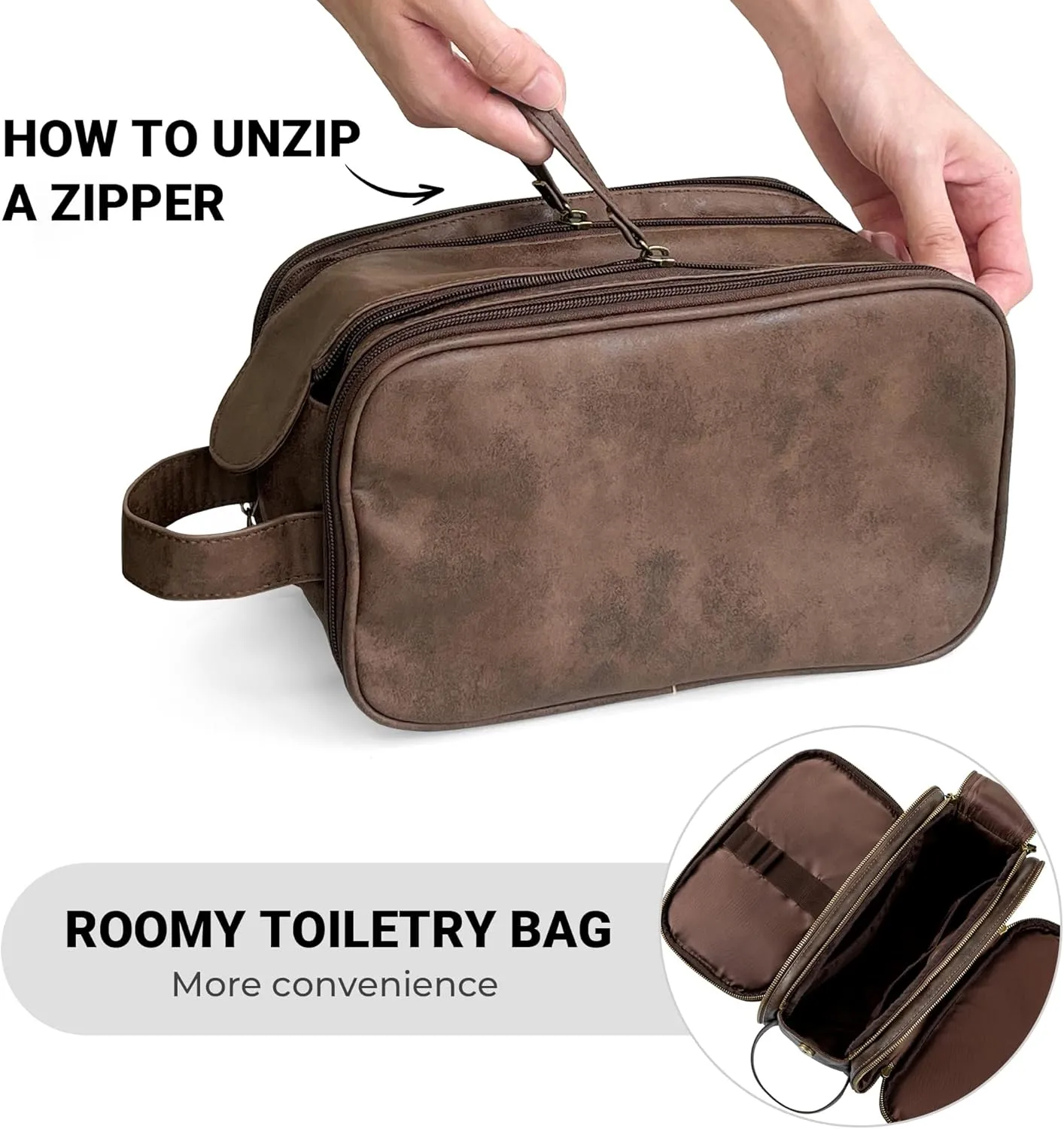 Elviros Toiletry Bag for Men, Large Travel Shaving Dopp Kit Water-resistant Bathroom Toiletries Organizer PU Leather Cosmetic Bags