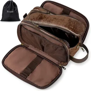 Elviros Toiletry Bag for Men, Large Travel Shaving Dopp Kit Water-resistant Bathroom Toiletries Organizer PU Leather Cosmetic Bags