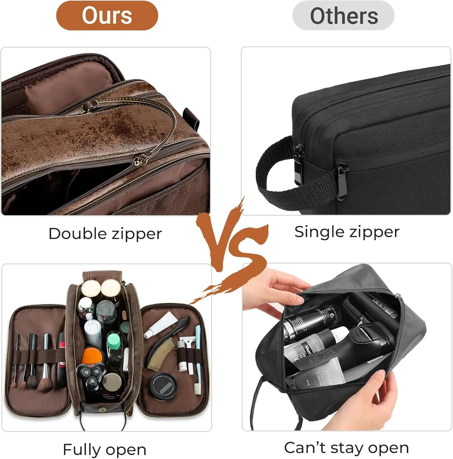 Elviros Toiletry Bag for Men, Large Travel Shaving Dopp Kit Water-resistant Bathroom Toiletries Organizer PU Leather Cosmetic Bags