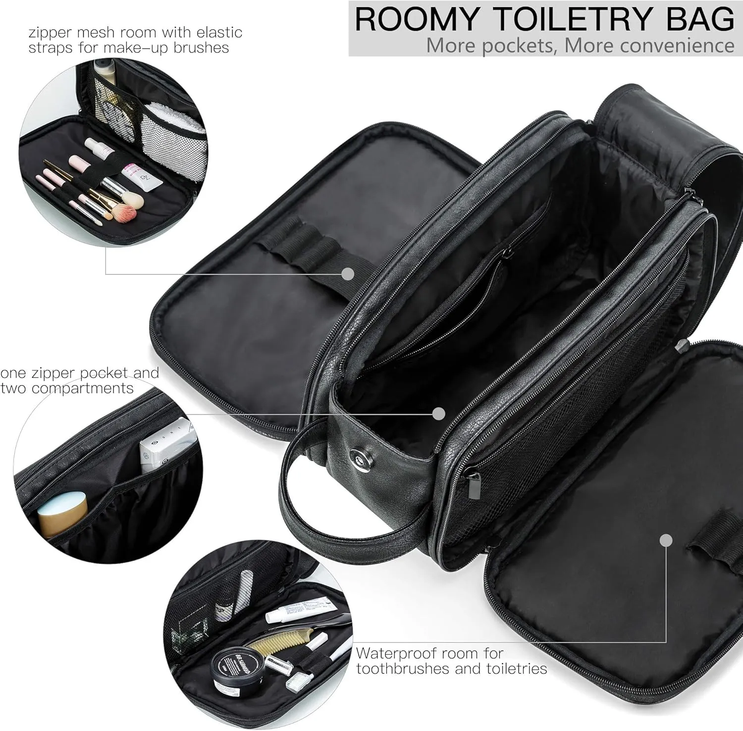 Elviros Travel Toiletry Bag for Men, Shaving Dopp Kit Water-resistant Bathroom Small Toiletries Organizer PU Leather Cosmetic Bags