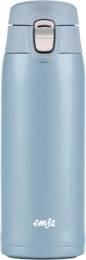 Emsa N21518 Travel Mug Light Insulated Mug | Capacity: 0.4 L | Extra Slim Format | Lightweight | Stainless Steel | Folding Closure System | 100% Leak-proof | 8 Hours Hot / 16 Hours Cold | BPA-Free |