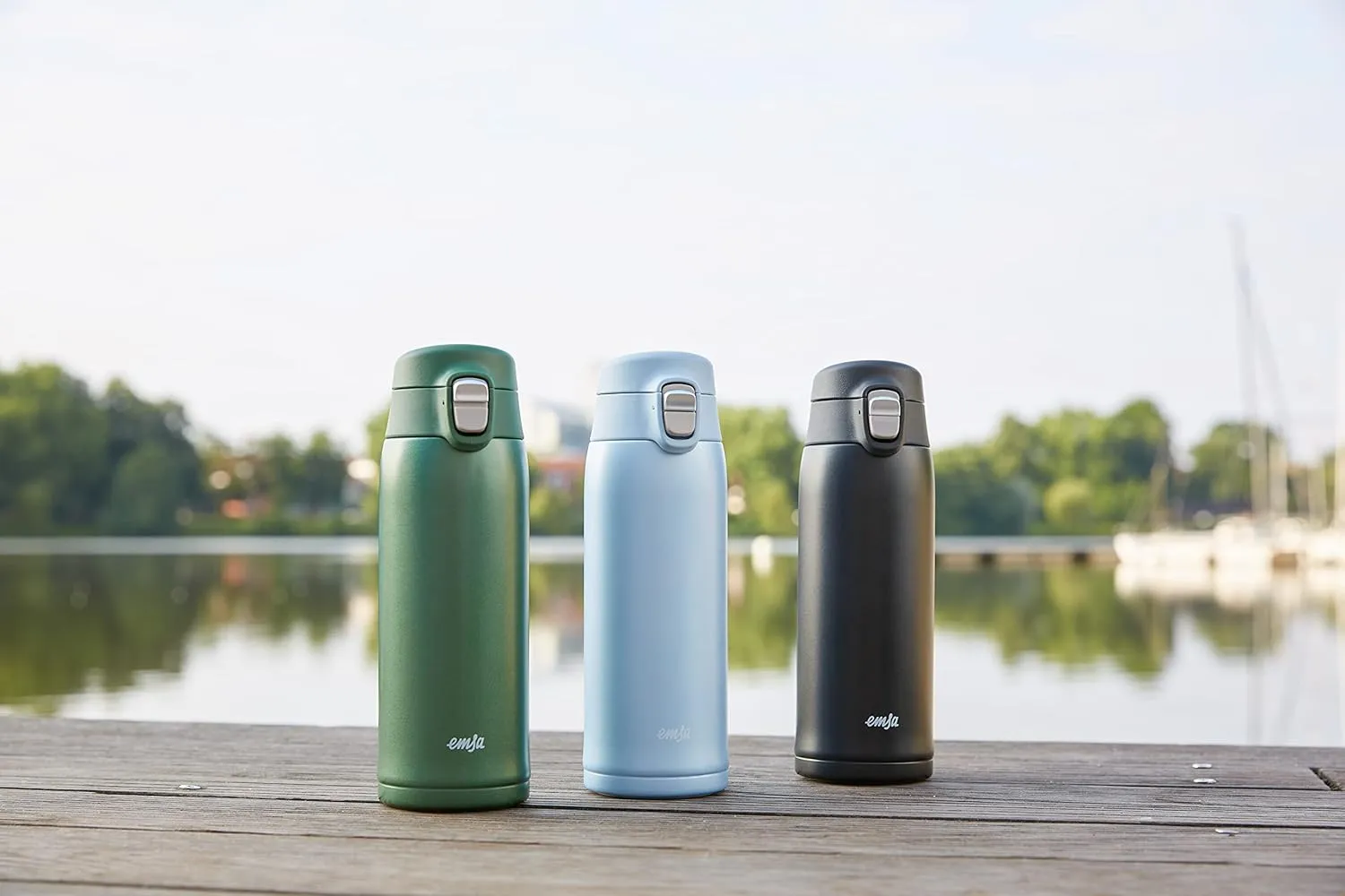 Emsa N21518 Travel Mug Light Insulated Mug | Capacity: 0.4 L | Extra Slim Format | Lightweight | Stainless Steel | Folding Closure System | 100% Leak-proof | 8 Hours Hot / 16 Hours Cold | BPA-Free |