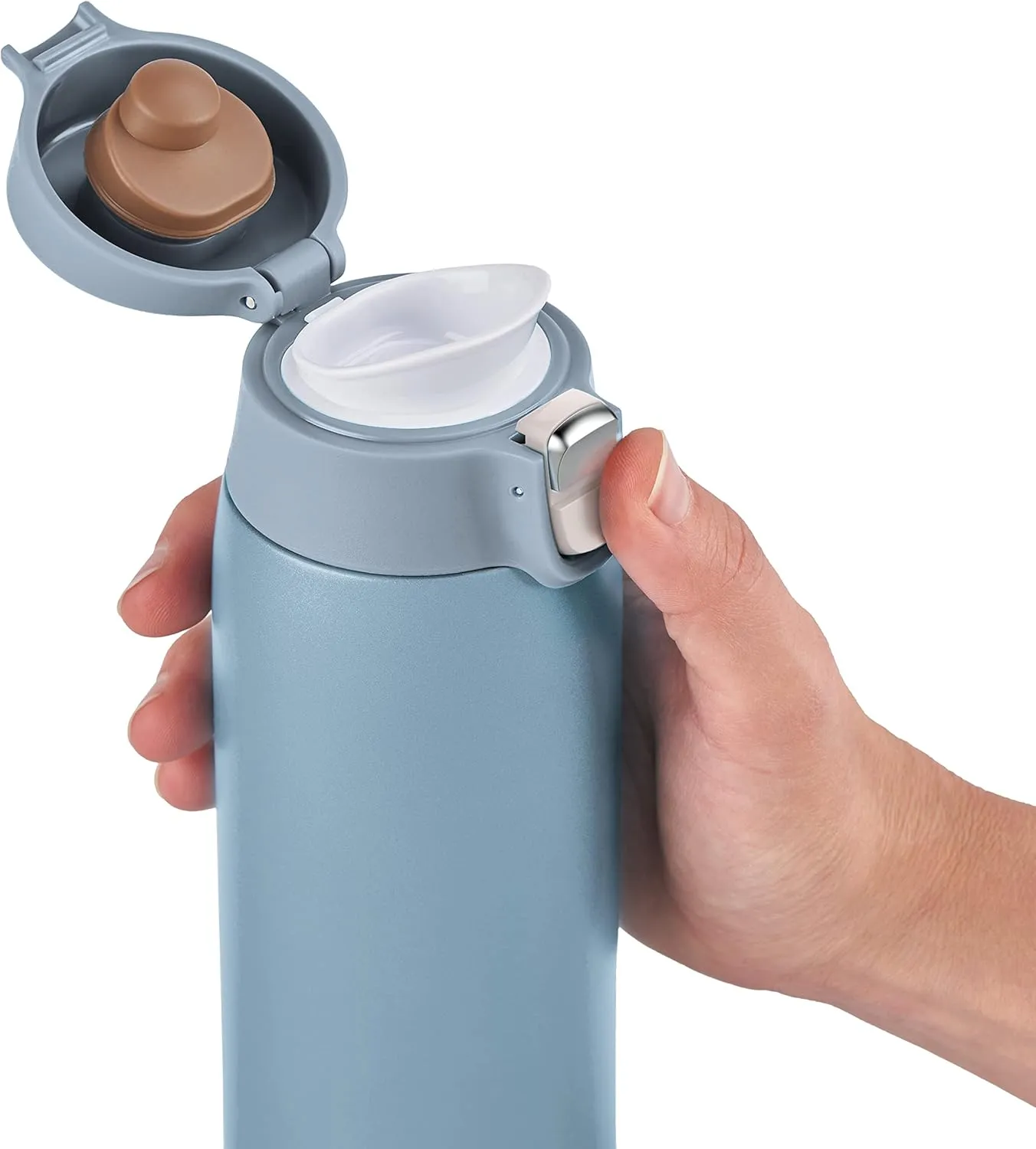 Emsa N21518 Travel Mug Light Insulated Mug | Capacity: 0.4 L | Extra Slim Format | Lightweight | Stainless Steel | Folding Closure System | 100% Leak-proof | 8 Hours Hot / 16 Hours Cold | BPA-Free |