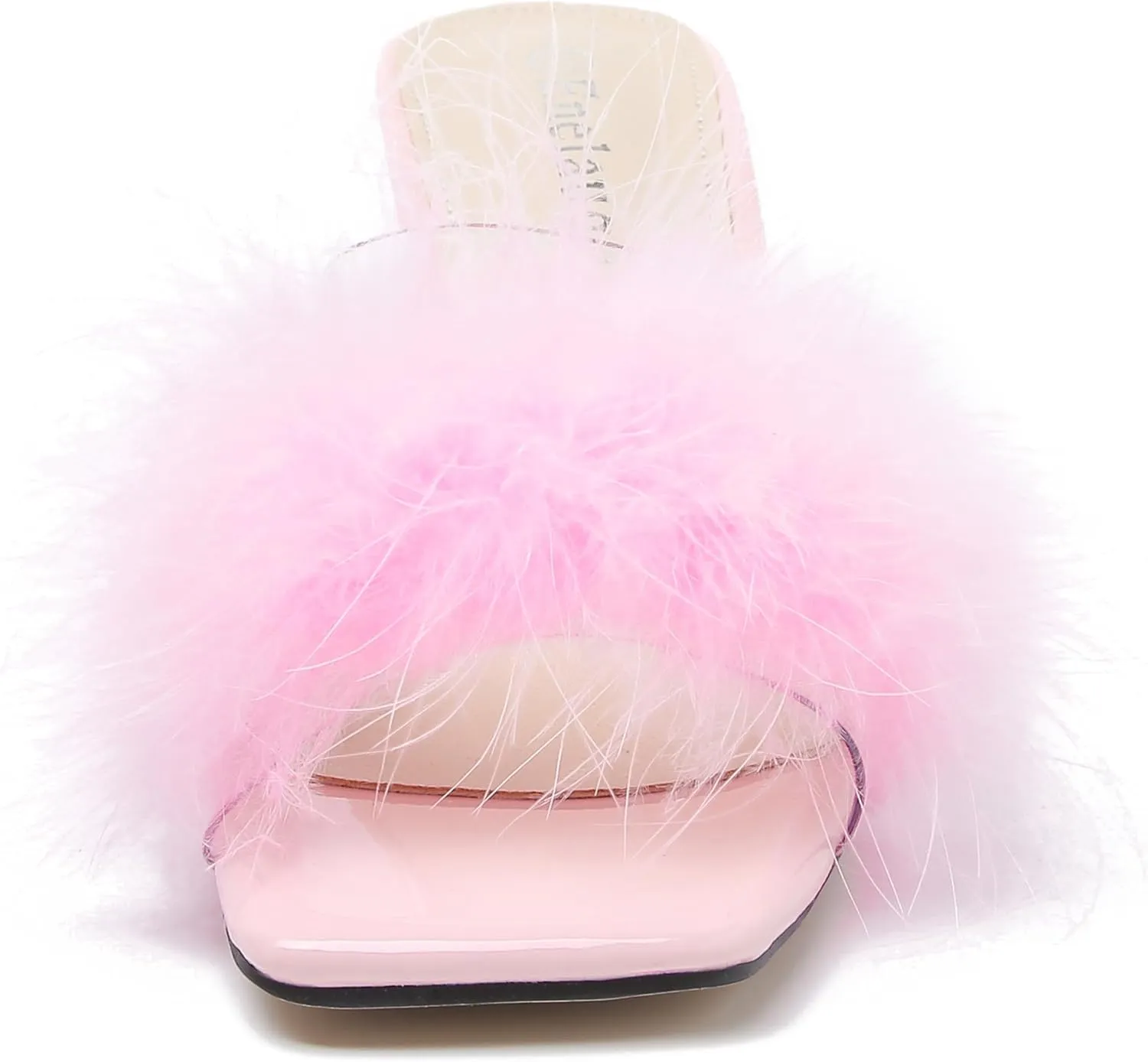 Enelauge Women's Square Toe Sandal Fluffy Feather Clear High Heels Sandals Mules Backless Slip On Slipper Dress Shoes